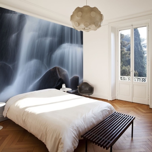 vägg sovrum vattenfall fotorealistisk tapet dekor