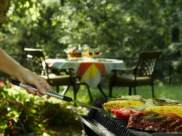 trädgård matlagning grill kött grönsaker läckra bord