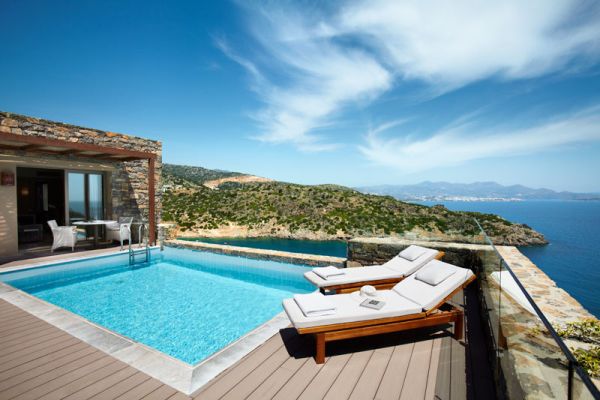 Trädäck Lyxvilla Kreta Grekland Poolkomplex Resort Sommardestinationer