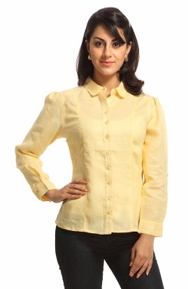 Puuvillahihainen keltainen paita naisille