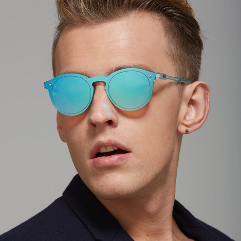 Sky Blue Round Αντανακλαστικά γυαλιά ηλίου για άνδρες