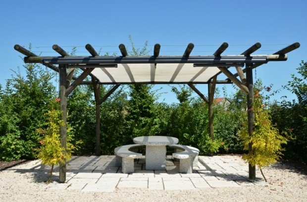 Hem trädgård pergola solskydd idéer gatsten