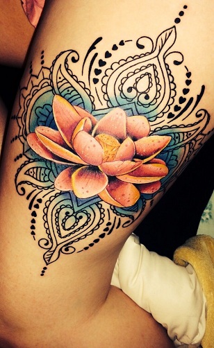 Tribal Lotus Flower Arm Tattoo