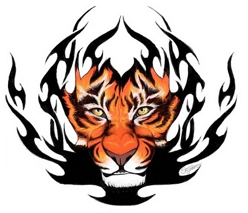 Fire Tiger Tribal Arm Tattoo