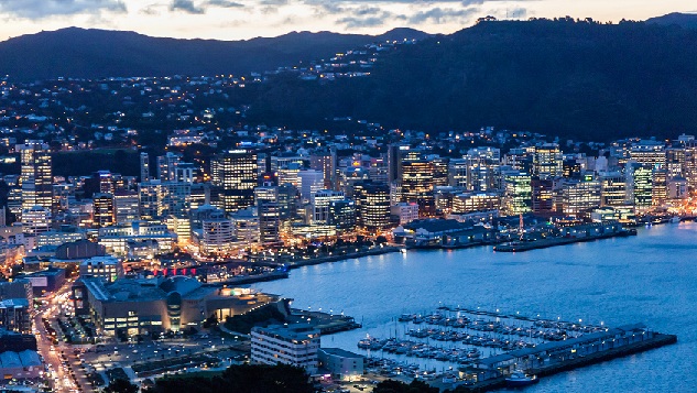 Wellington City hämärässä Victoria -vuorelta