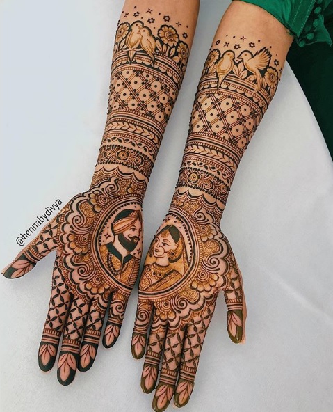 Νύφη και γαμπρός πλήρη χέρια σχεδιασμός Mehendi