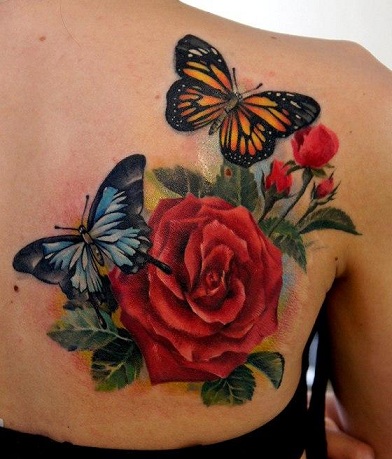 Cool Rose Tattoo με Πεταλούδες