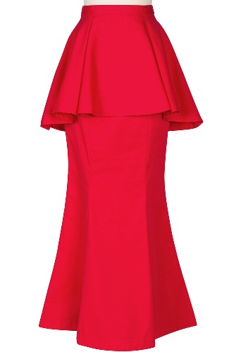 Κόκκινη σατέν φούστα Peplum