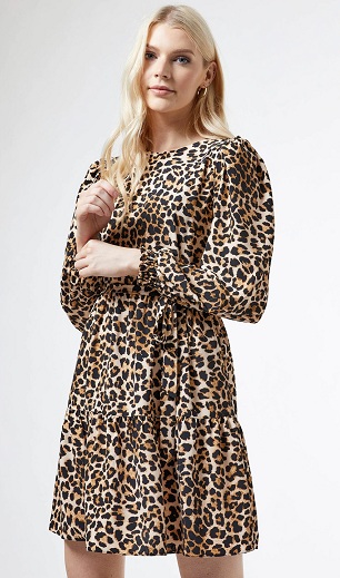 Leopardikuvioinen A-linjainen lyhyt mekko