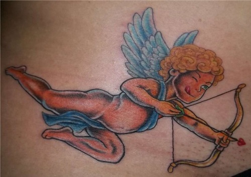 Winged Flying Cupid Cherub on Shoulder