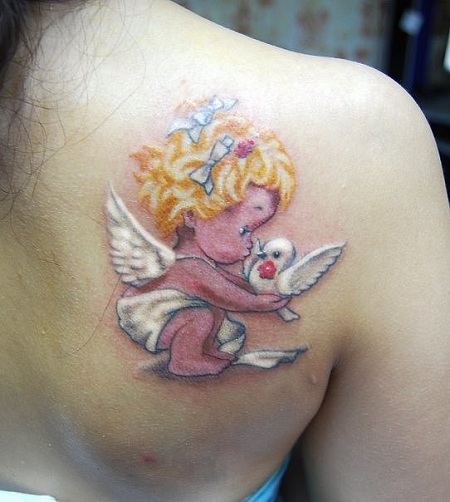 Πολύχρωμο Baby Cherub Angel Tattoo