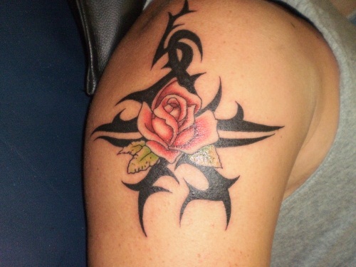 Tribal Calligraphy Rose Tattoo