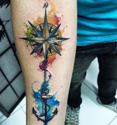 Floral Prints Compass Tattoo Design