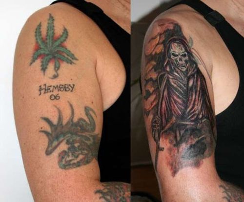 Kuoleman luuranko peittää tatuoinnin