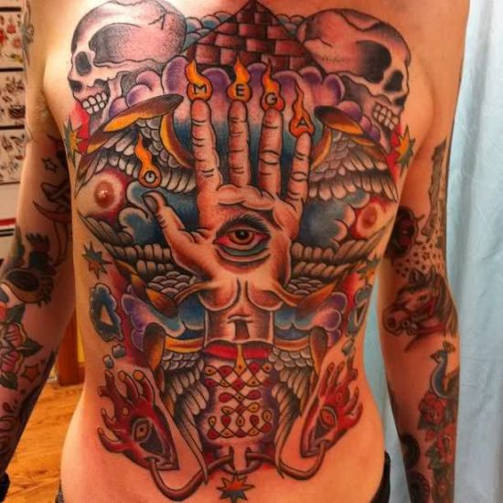 Πολύχρωμο μασονικό σχέδιο τατουάζ