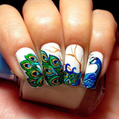Όμορφα σχέδια τέχνης Peacock Nail Art 7