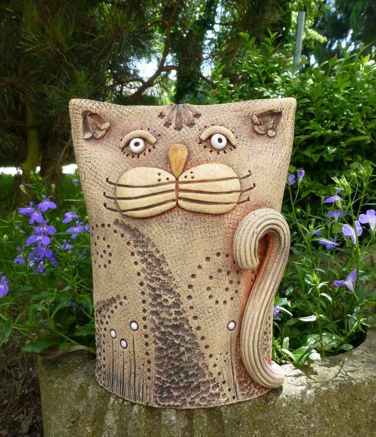 Keramikidéer för trädgården keramik-figurer-djur-katt-tinker-dekoration