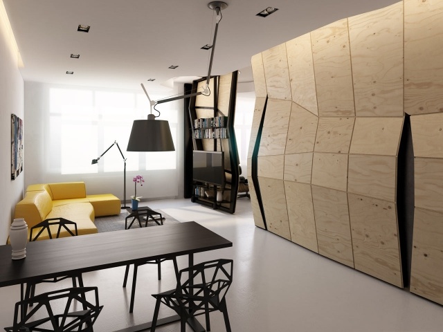 3D-projekt liten lägenhet-rum skiljevägg-litet utrustat kök-Vlad-Mishin