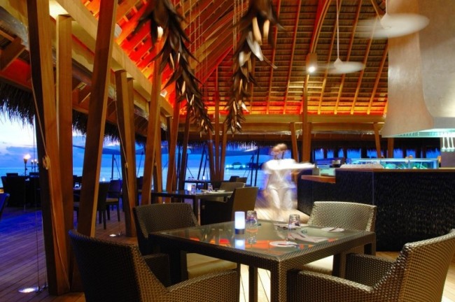 kurort i Maldiverna restaurang inredning
