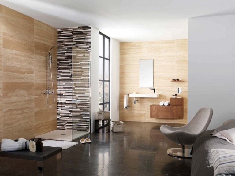 Travertin-kakel-badrum-vägg-design-idéer-modern