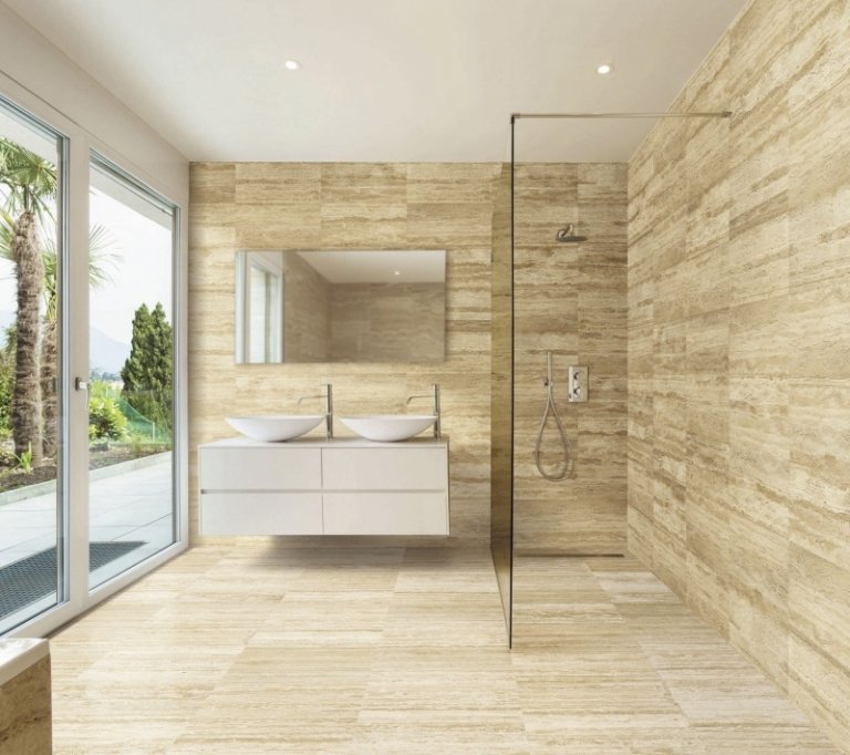 Travertin-kakel-badrum-vägg-design-dusch-kabin-glas