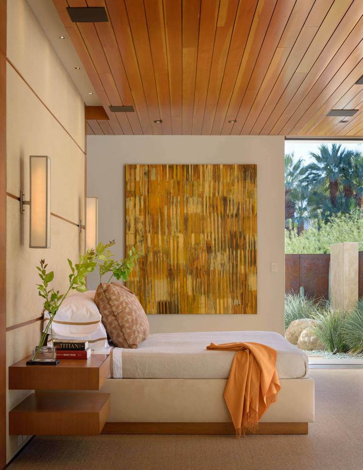 trä-tak-modern-design-sovrum-konst-bild-ockra färg