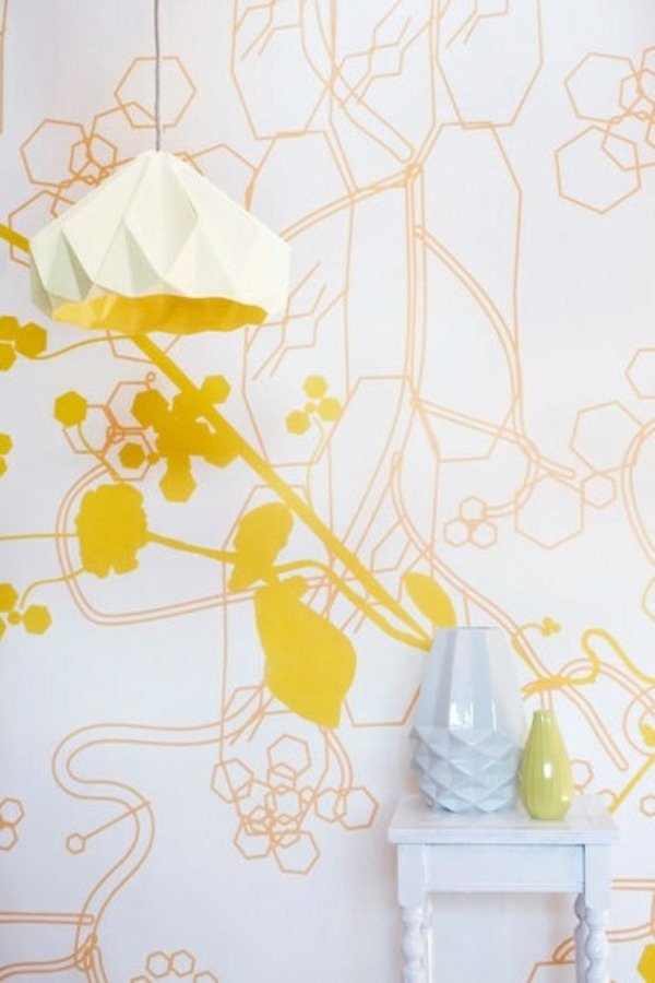 vitt-gult-papper-lampa-väggdekal-vardagsrum