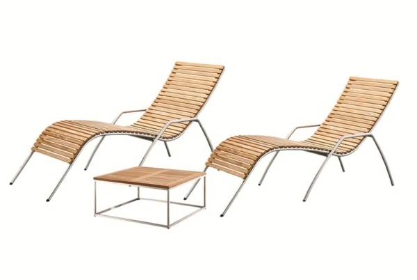 Trädgårdsmöbler i teak, ljuskonstruktion i rostfritt stål