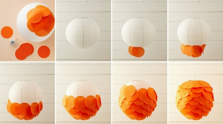 tinker lampa själv papper lykta cirklar orange lim