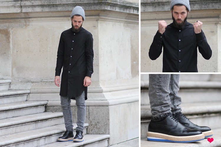 Modeidéer styling-outfit-herrar-hipster-extra-lång-skjorta-svart
