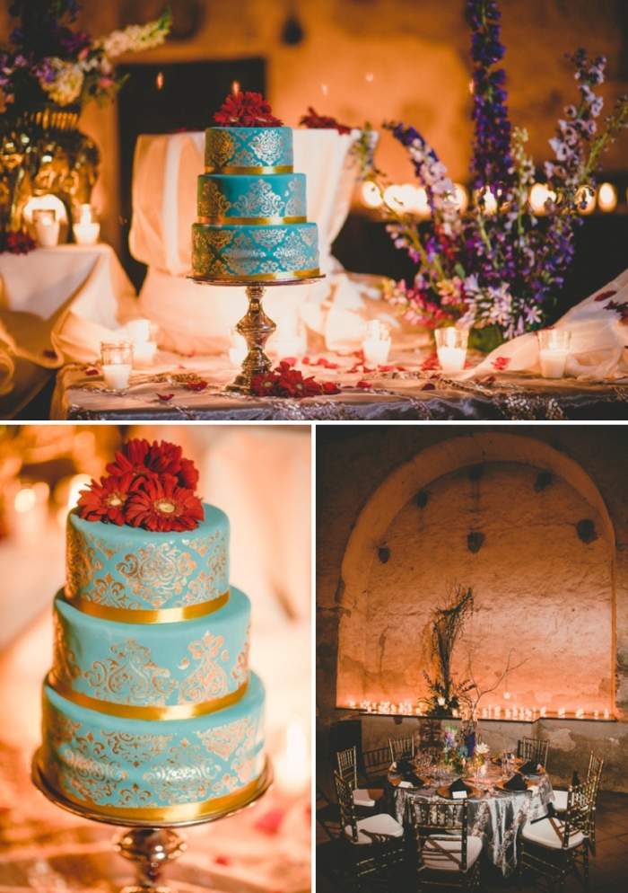 judisk-hinduisk-bröllop-dekoration-bröllop-tårta-aqua-guld