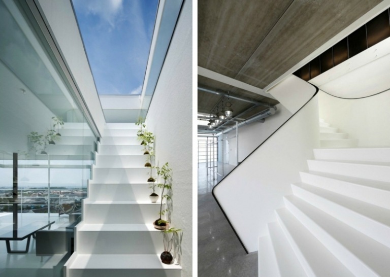 trappa i minimalistisk stil vita lägenheter inredning idé