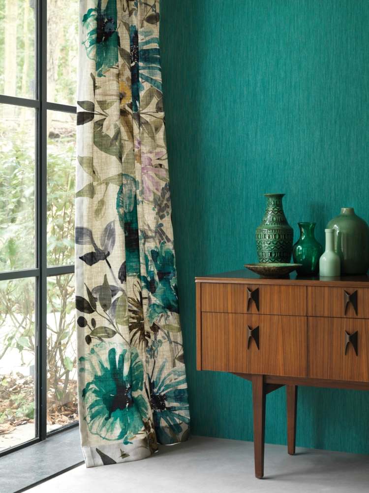 turkosa gardiner accenter skänk exotiskt utseende blommotiv deco vaser