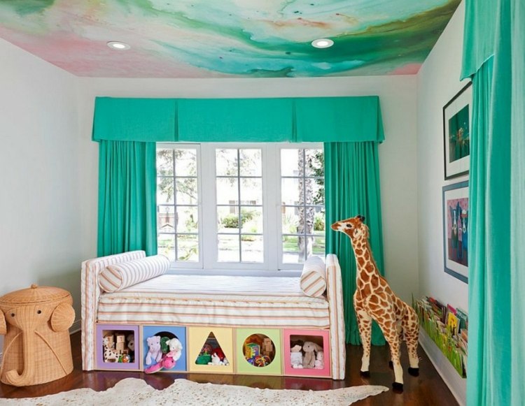 gardiner turkos barnrum design säng filt färgglada akvarell look