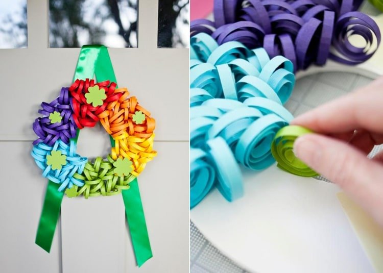 Gör karnevalsdekoration själv med pappersremsor - färgglad dörrkrans