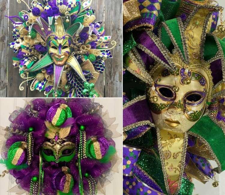 Karnevaldörrkrans med venetiansk mask för en karnevalsdekoration med italiensk stil