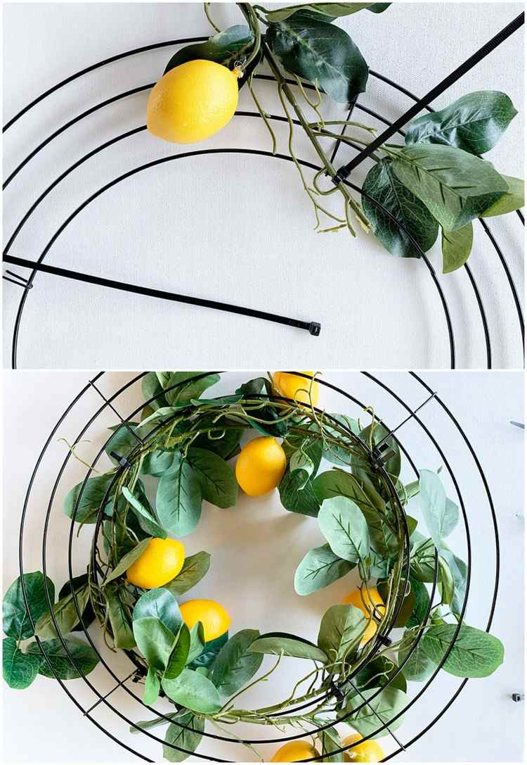Fäst citronkransen på trådkransen med kabelband