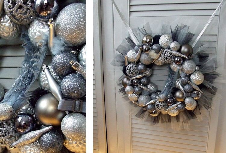 Juldörrkrans silver organza julbollar