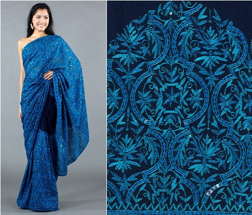 Το Aqua Blue Embroidery Saree