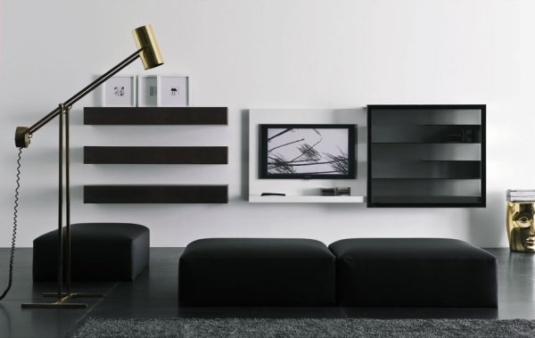 Inbyggt box-TV-skåp i svartvitt design