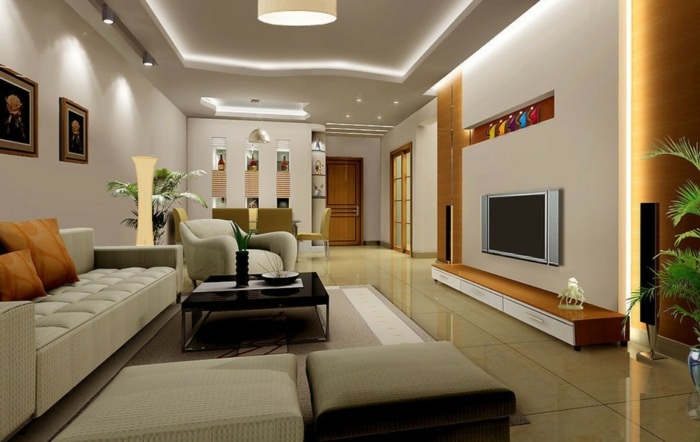 LED-väggmonterad TV-fåtölj i beige färger