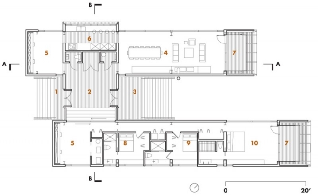 Two Hulls House on the Shore Floor Plan ritning