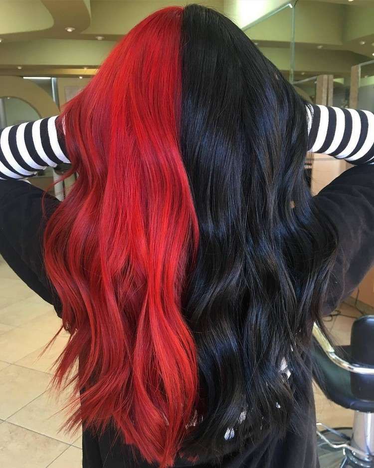 Färgning av hår rött och svart Tvåfärgat hårtrender