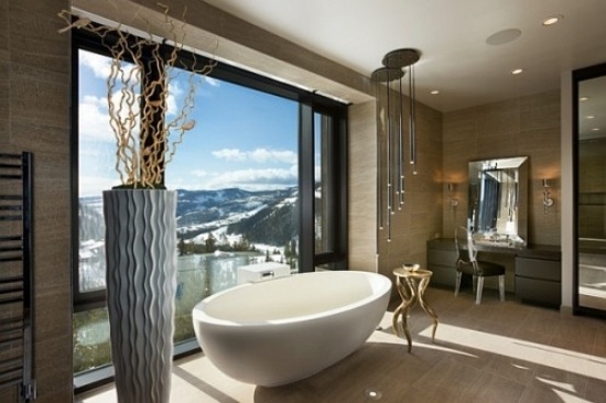 Fristående keramiskt badkar-badrum med panoramafönsterdekorationer