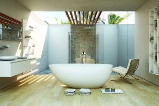 design badrum modern inredning fristående badkar solstol