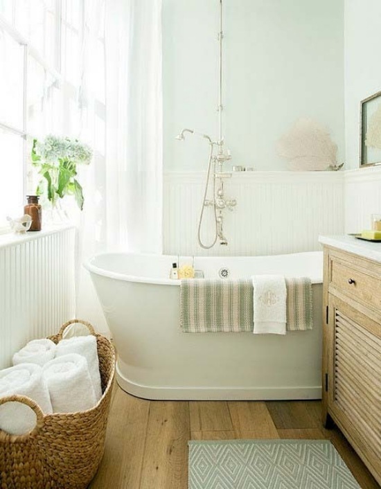 Golvidéer för badrum Plank golv fristående badkar keramik