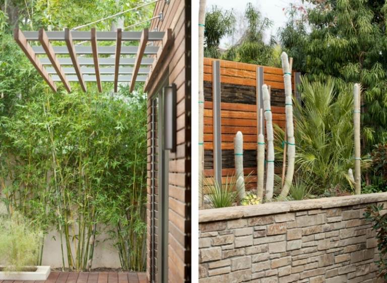husdesign trädgård bambu vägg sten kaktus