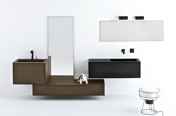 minimalistiskt möbel-må-bra badrum av återvunnen pappersspegel