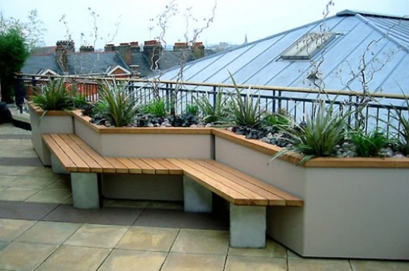 Grönare för takbalkongmöbler, fyrkantig bänk