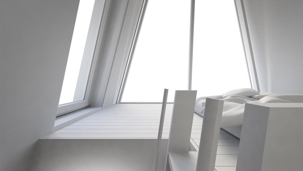 Arkitekter hus minimalistisk 3d vardagsrum layout modern puristisk inredning